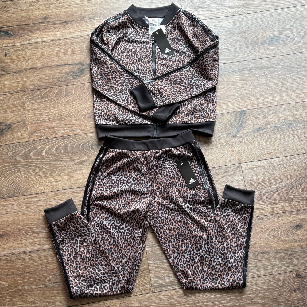 Adidas Kids Leopard Print Tracksuit in Brown and Black